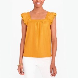 J.Crew Mustard Yellow Square-Neck Top in cotton poplin with pom-poms - size 00